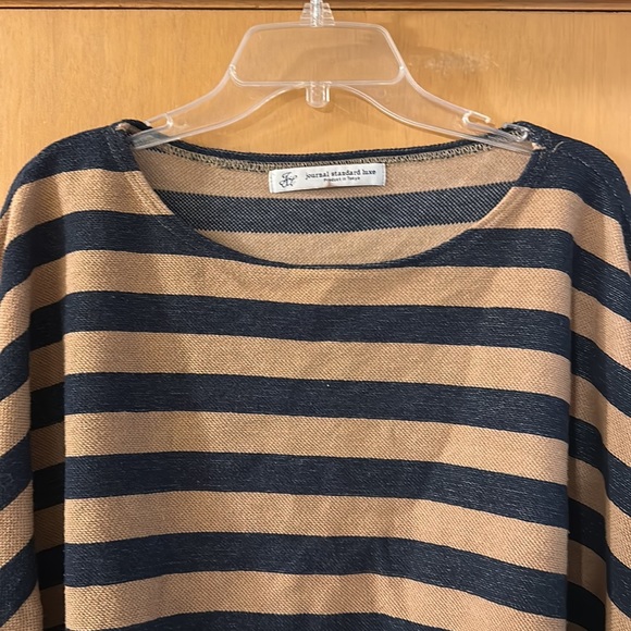 Journal Standard Luxe Striped Cropped Top Cotton Tan Navy Blue Size M-L - Picture 2 of 10
